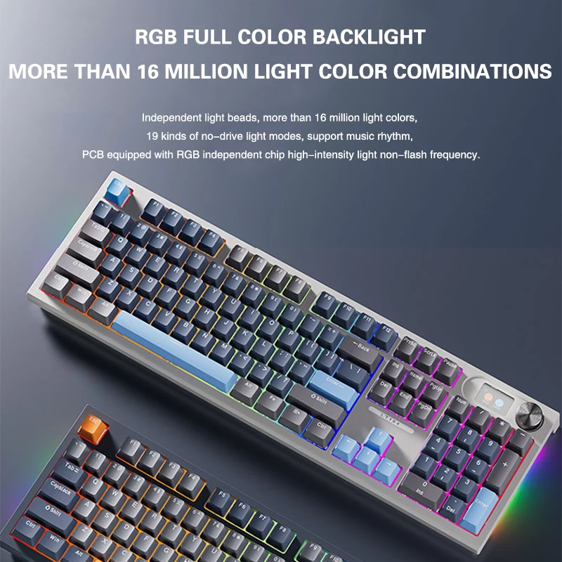 Mechanical Keyboard Full Size Three Mode Rgb Side Engraved Wireless 2.4G Bluetooth Keyboard Computer Gaming Universal Keyboard