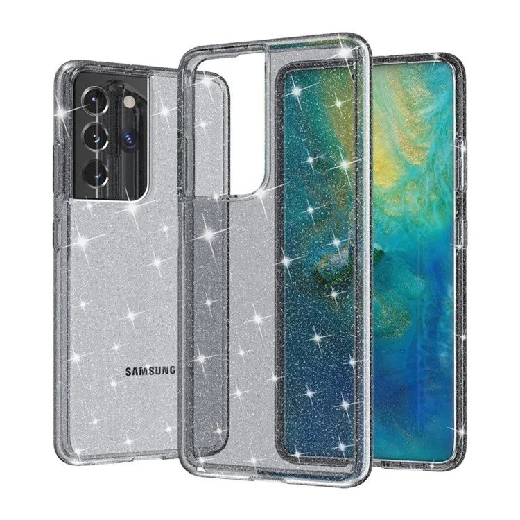 

Glittery Powder Design Case for Samsung Galaxy S21 Ultra 5G PC+TPU Hybrid Phone Cover - Black