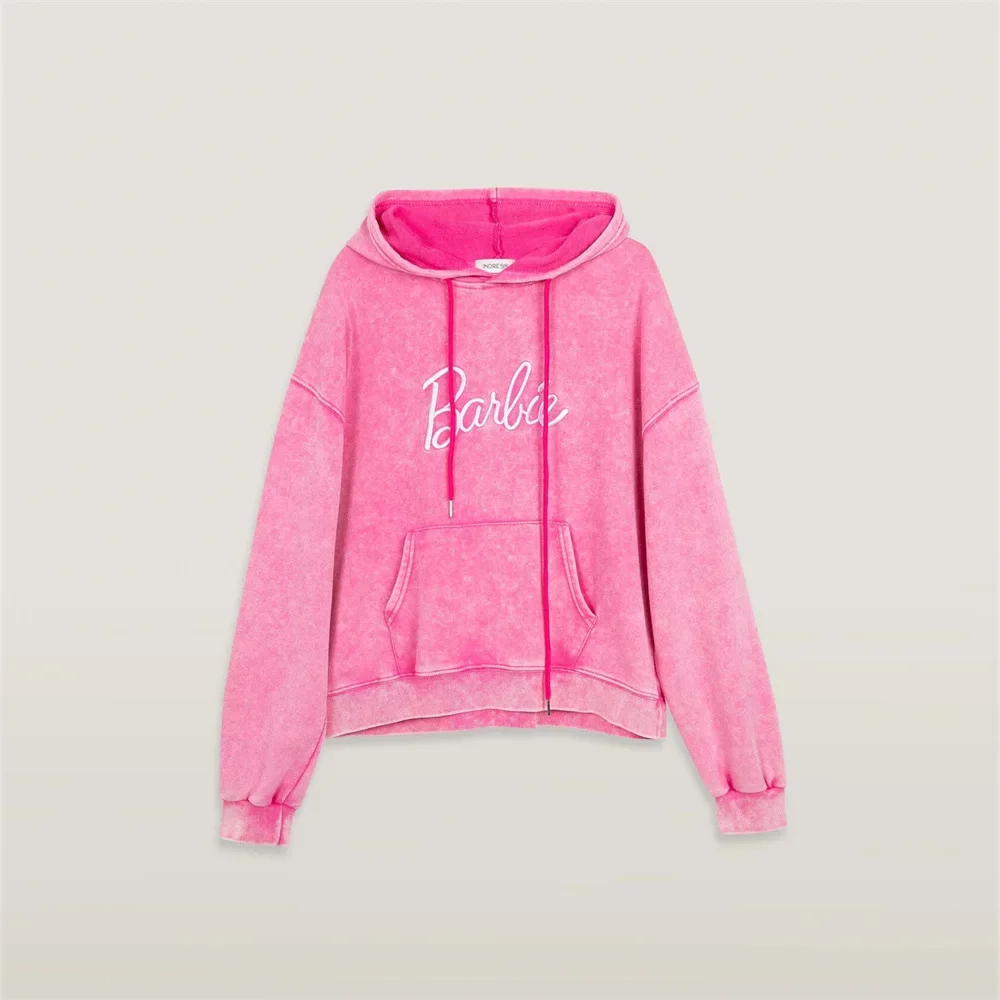 

Barbie Hoodie European American Fashion Sweatshirts Loose Distressed Washed Letter Embroidered Hooded Jacket Autumn Winter