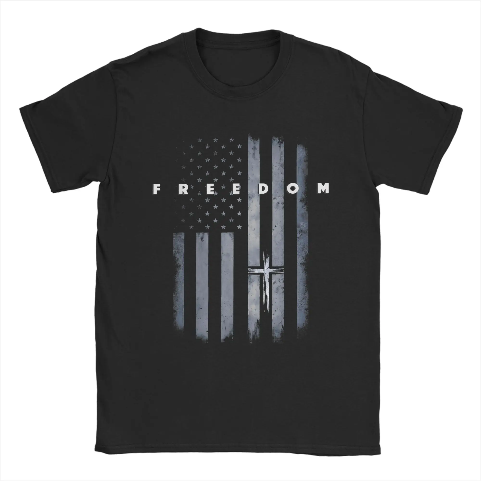 Men's T-Shirts Grunge American Flag and Cross Faith Family Freedom Casual Cotton Tee Shirt Short Sleeve  T Shirt Round Neck Tops