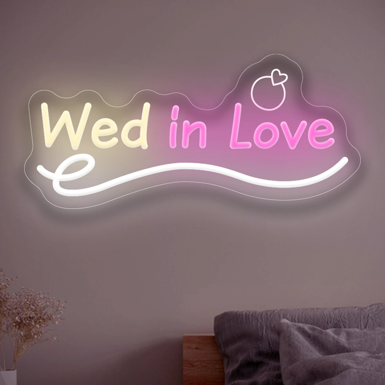 Wed in Love Neon Sign LED Wall Art USB Powered Acrylic Ring Heart Glow Lamp Wedding Ceremony Bedroom Reception Romantic Decor