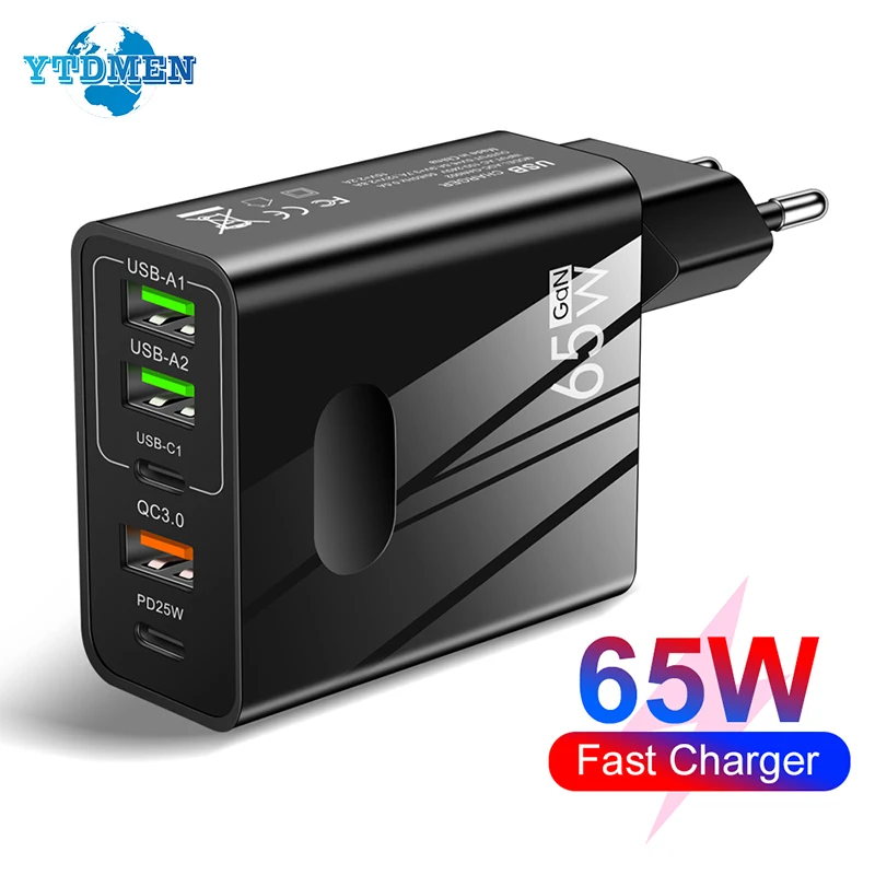 65W Type C Charger Multi-Port USB Fast Charging Plug PD Phone Adapter For iPhone 13 14 iPad Huawei Xiaomi Samsung Quick Charger