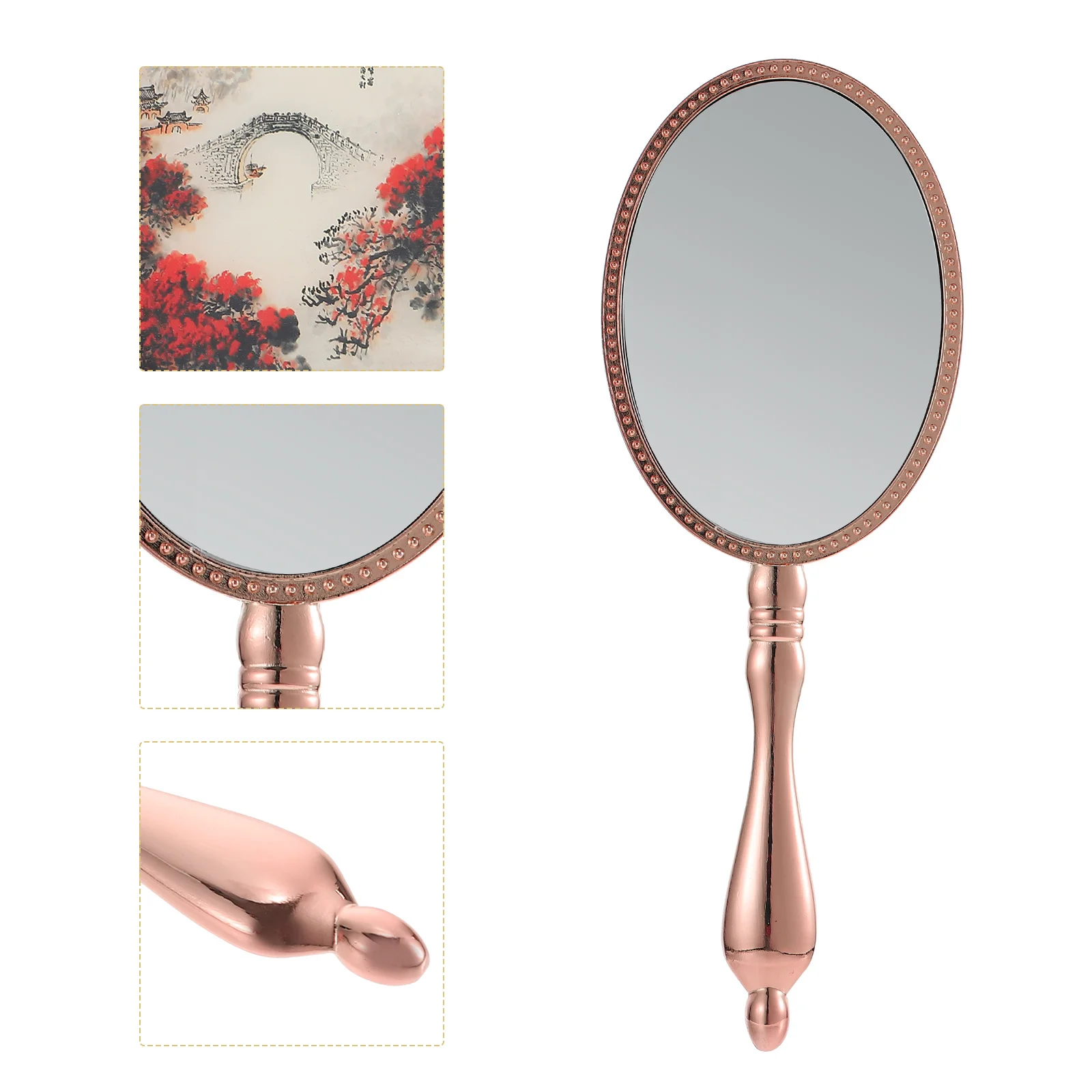 مرآة يد كلاسيكية محمولة، مرآة مكياج عتيقة عالية الوضوح من سبائك الزنك، هدية سفر أنيقة مدمجة للنساء