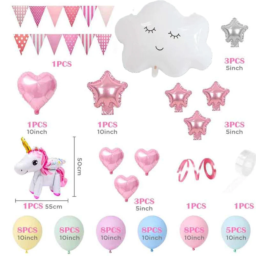 Unicorn Theme Party Decoration Balloon Garland Kit with 3D Unicorn Balloon For Baby Shower Macaron Party Happy Birthday Supplies