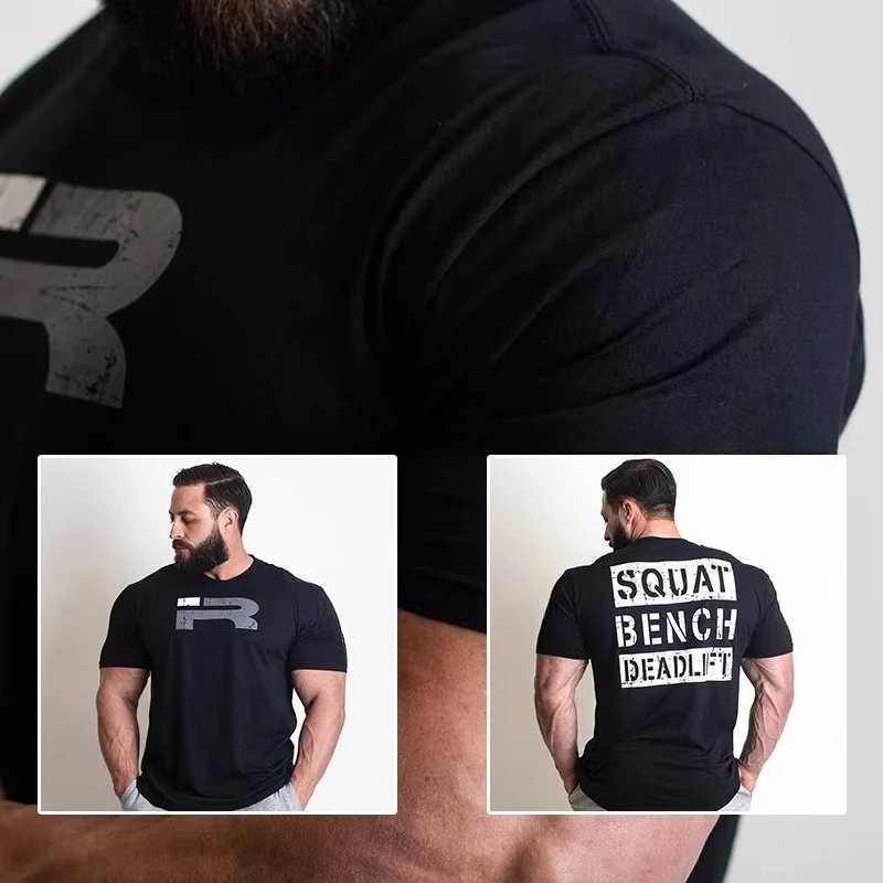 

2025 New IR Summer Sports T-Shirt Men's All-Match American Fitness Cotton Short Sleeve Printed Training Casual Streetwear Top