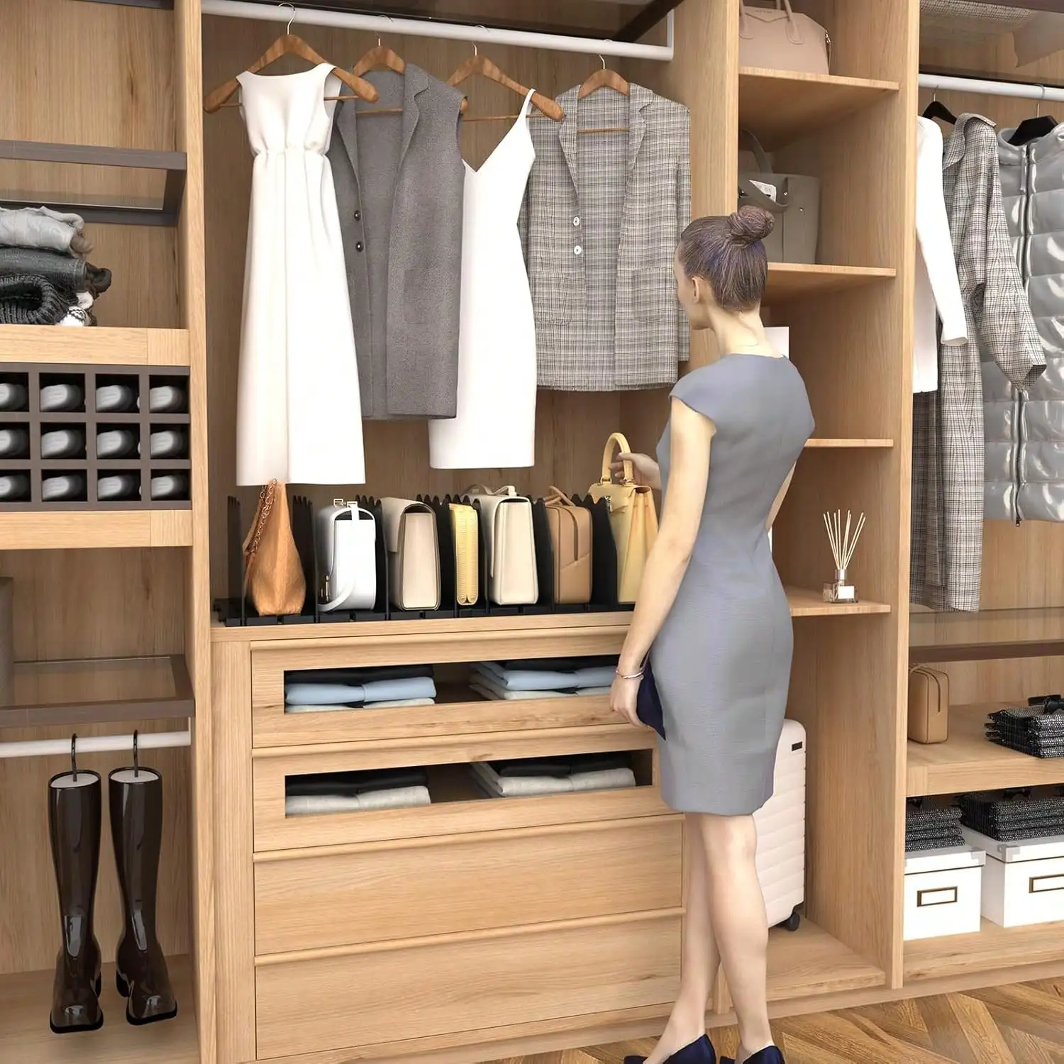 SPACEKEEPER Shelf Divider For Closet,Adjustable Wallet Organizer, Handbag Organizer, Storage Organizer, Bathro