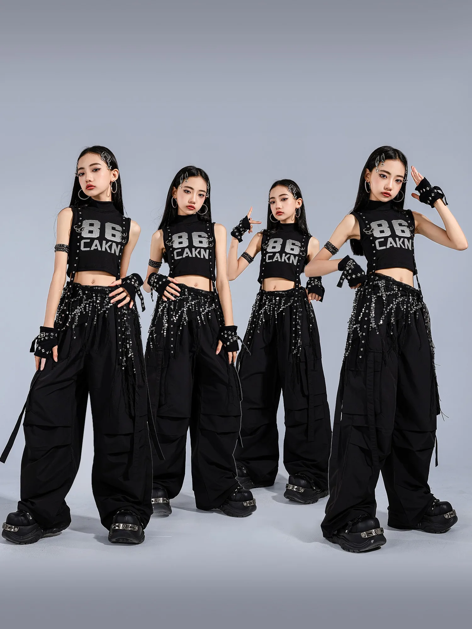 Schwarz Hip Hop Dance Kleidung Für Mädchen Jazz Dance Nabel Tops Hosen Sommer Modern Dance Performance Outfits Straße Tragen BL16701