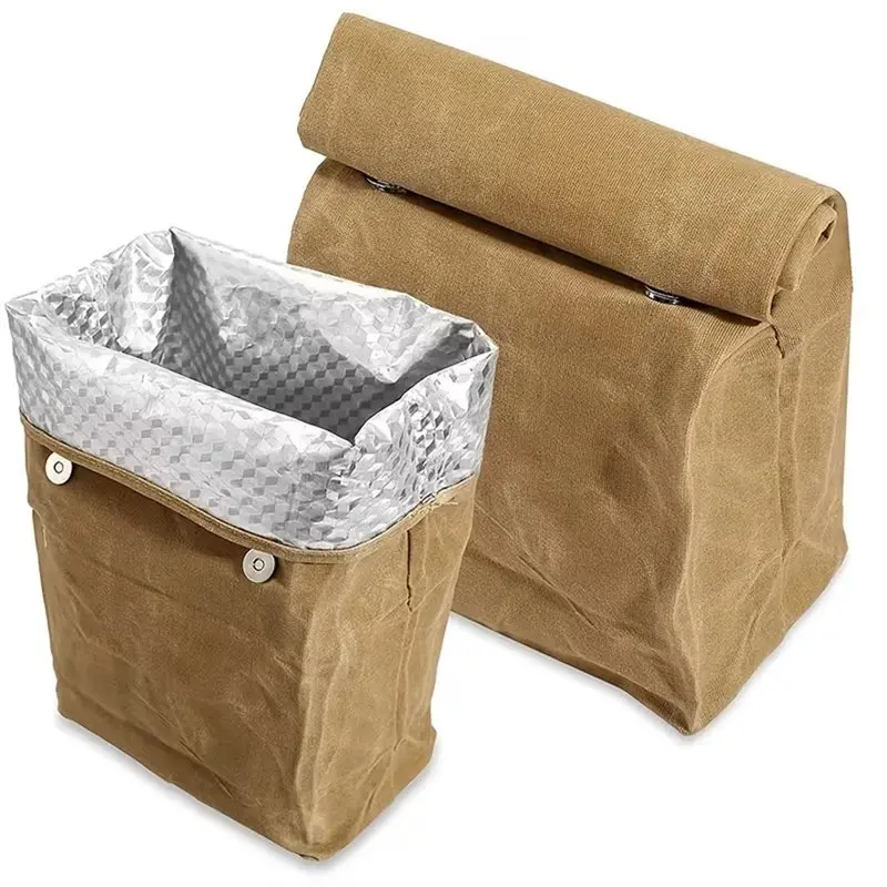ABRT-Insulated Cooler Bag Portable Foldable Lunch Bag Outdoor Oil Wax Canvas Lunch Insulated Bag Picnic Camping Food Bag