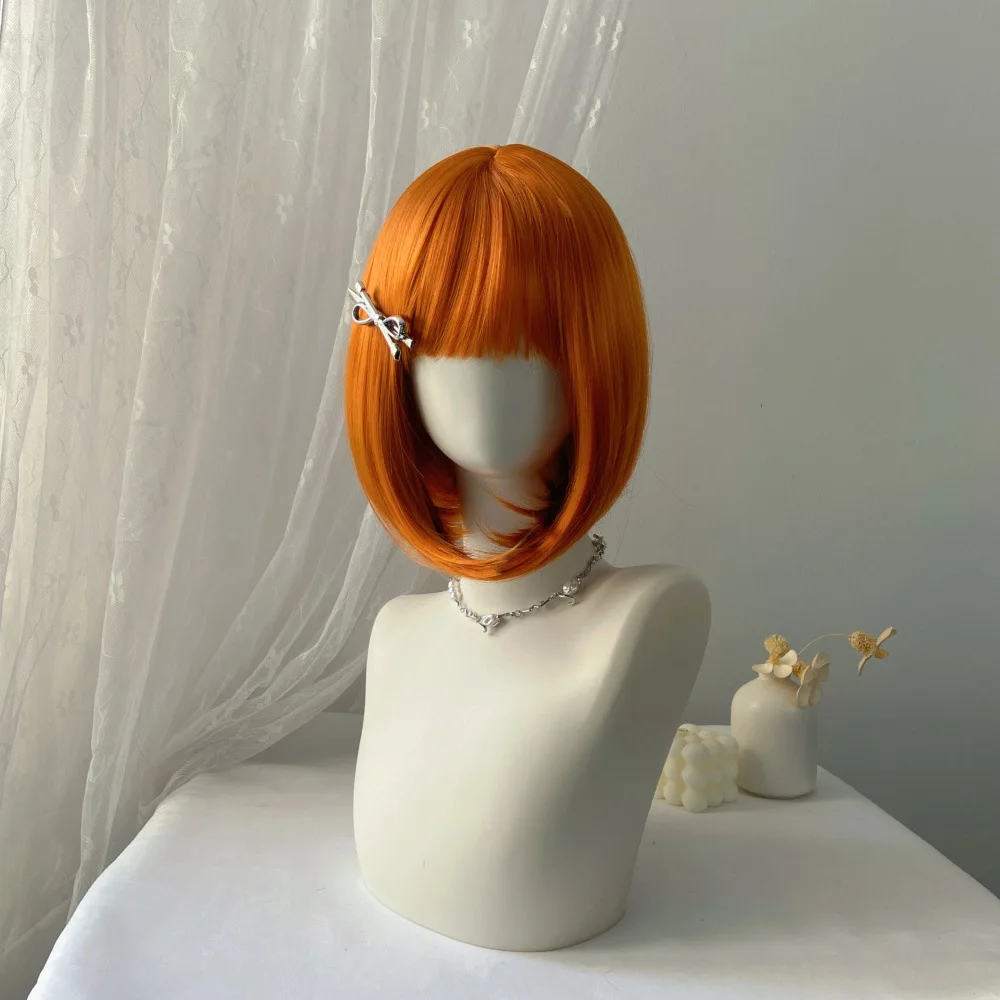 Sweet girl orange wig short, creative women's style, holiday hot selling, affordable, straight hair, eye-catching