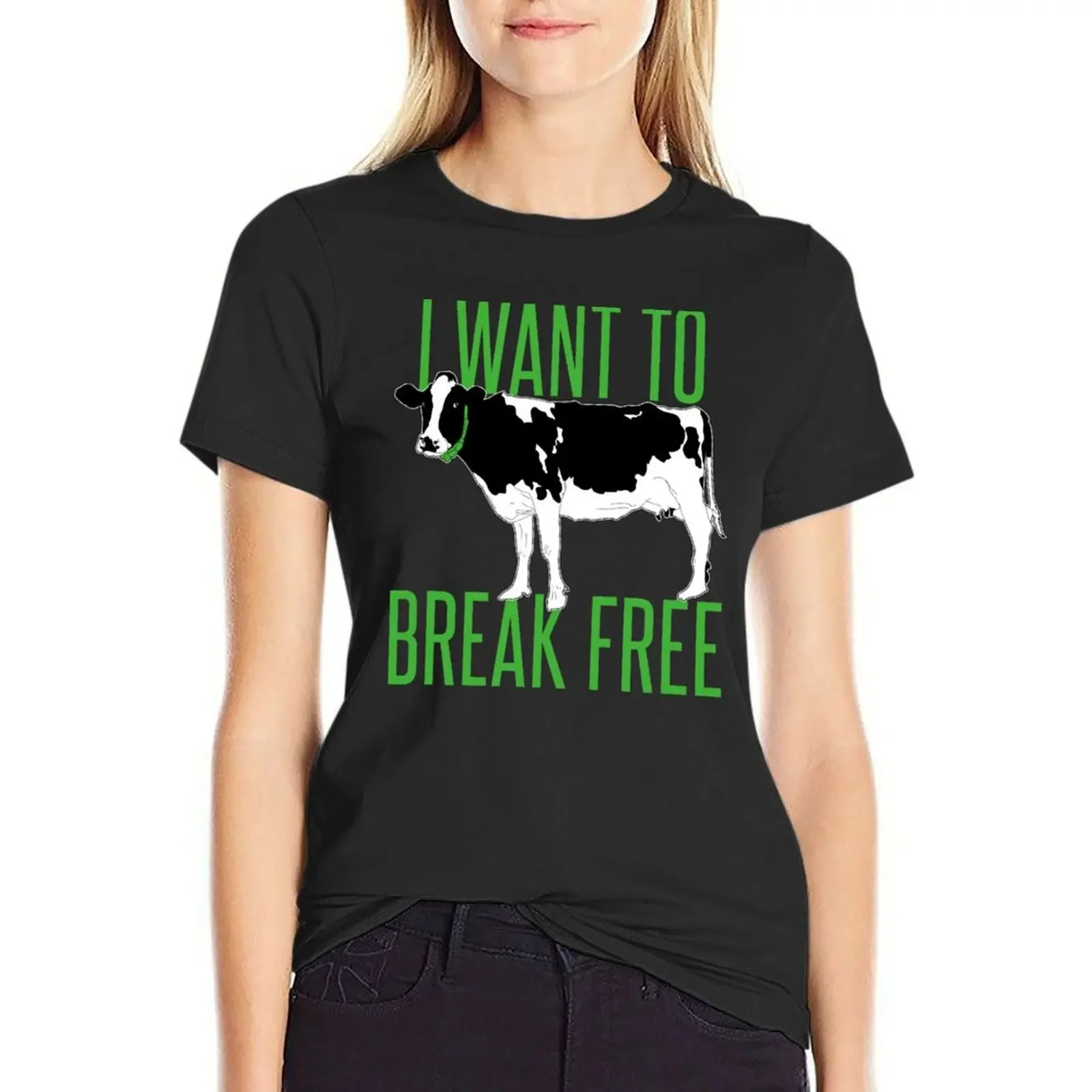 

I want to break free - black and white cow T-Shirt vintage animal prinfor funny quick-drying workout t shirts for Women