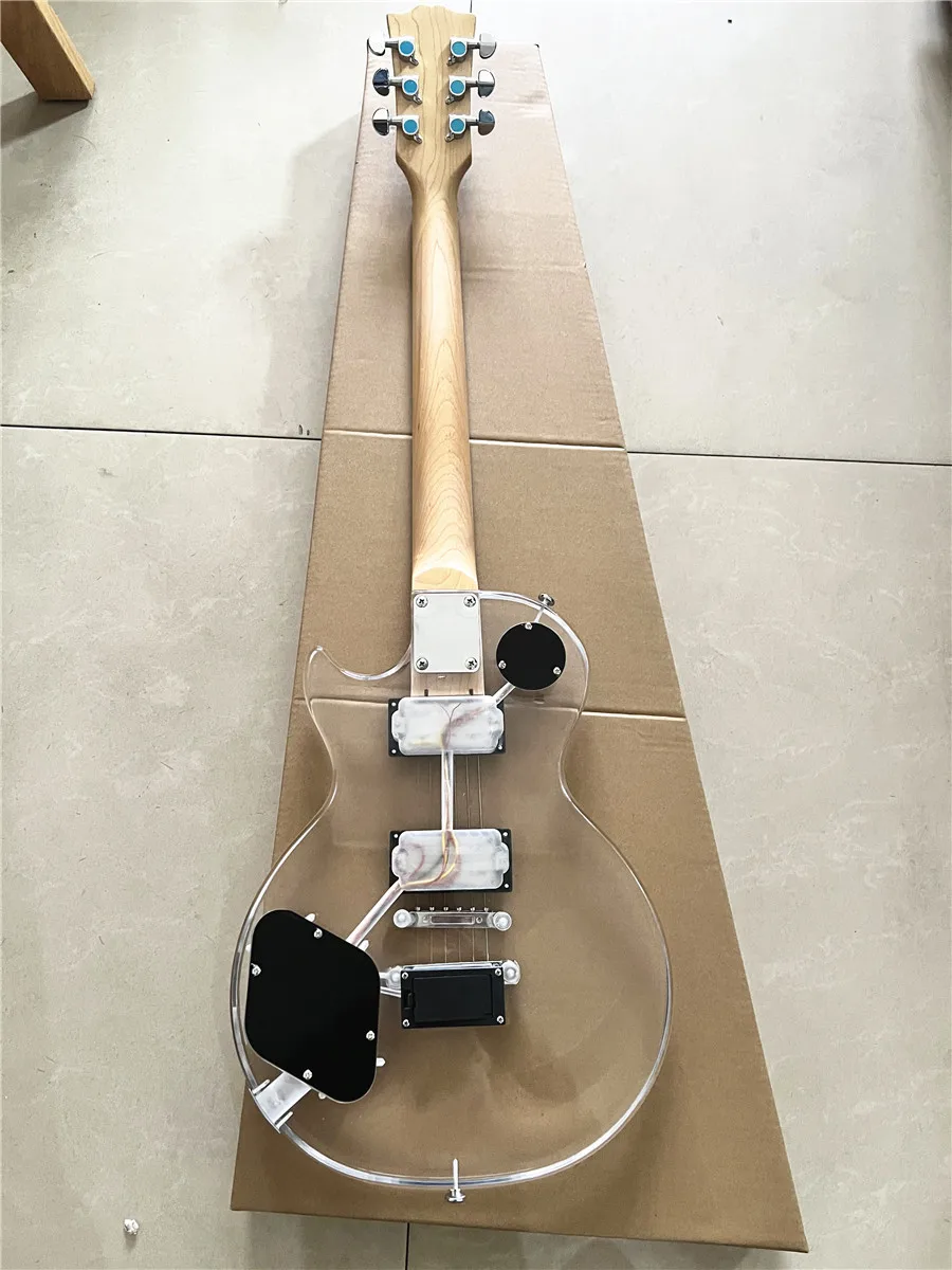 High quality custom crystal acrylic transparent Plexiglass 6-string electric guitar rose wood fingerboard led color lights