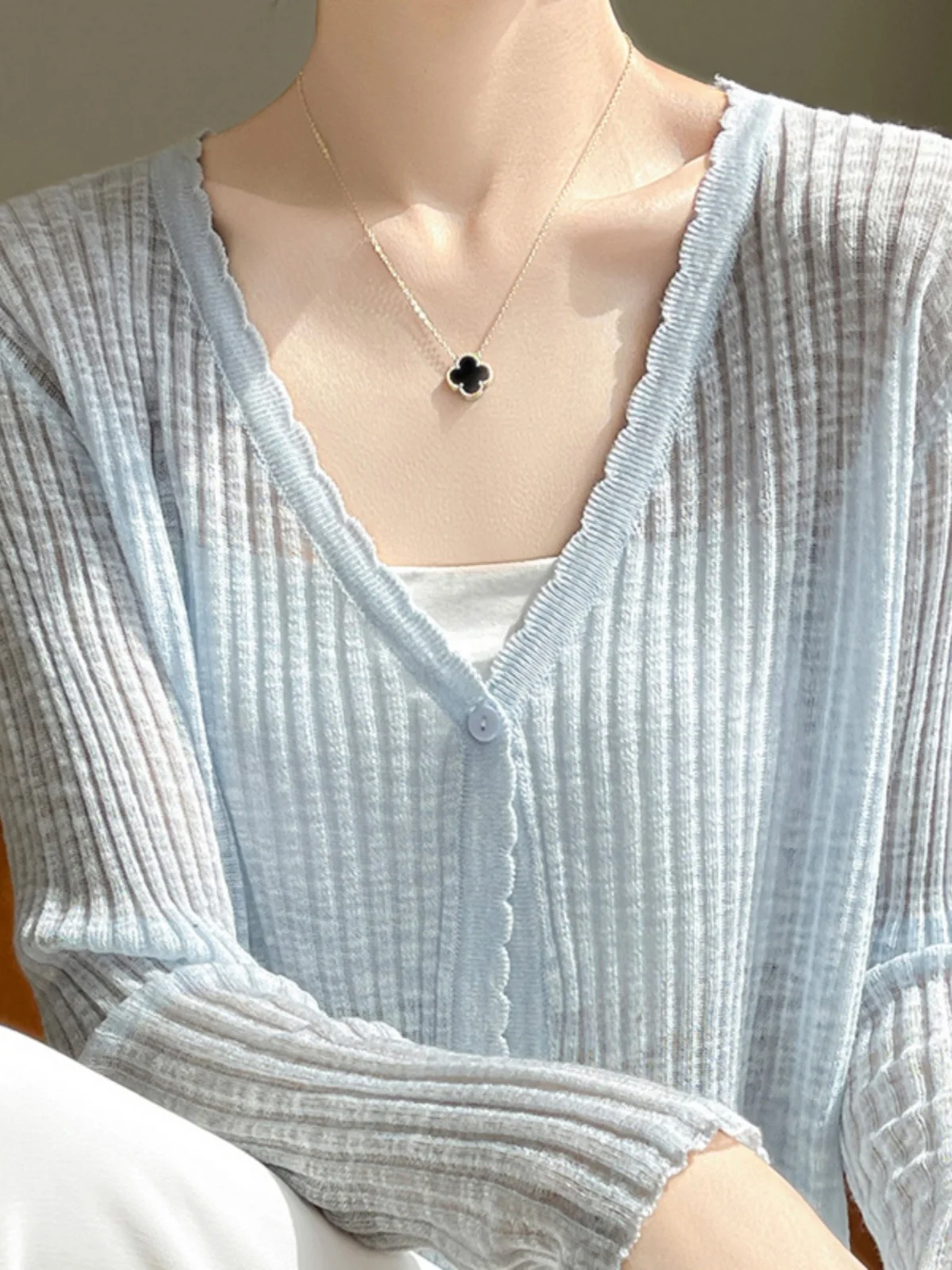 

Легкий вязаный кардиган из ледяного шелка, тонкий, с высокой талией, утягивающий, с защитой от солнца, укороченный, для ношения поверх одежды