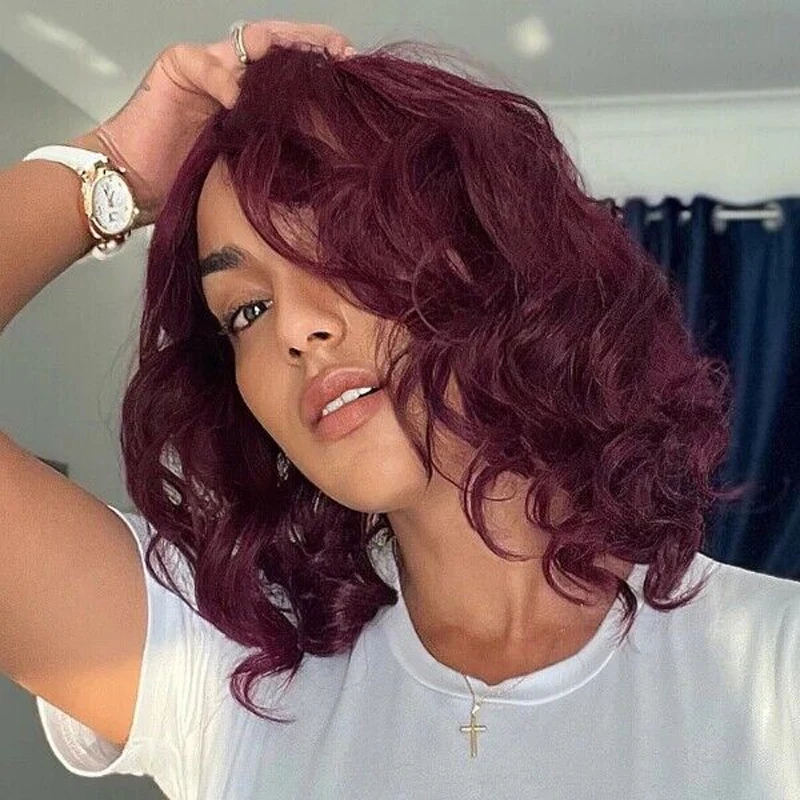 

Burgundy Body Wave wigs human hair 99J Colored Wig 5x4 Transparent Lace Front Glueless Human Hair Wig Pre plucked Ready To Wear