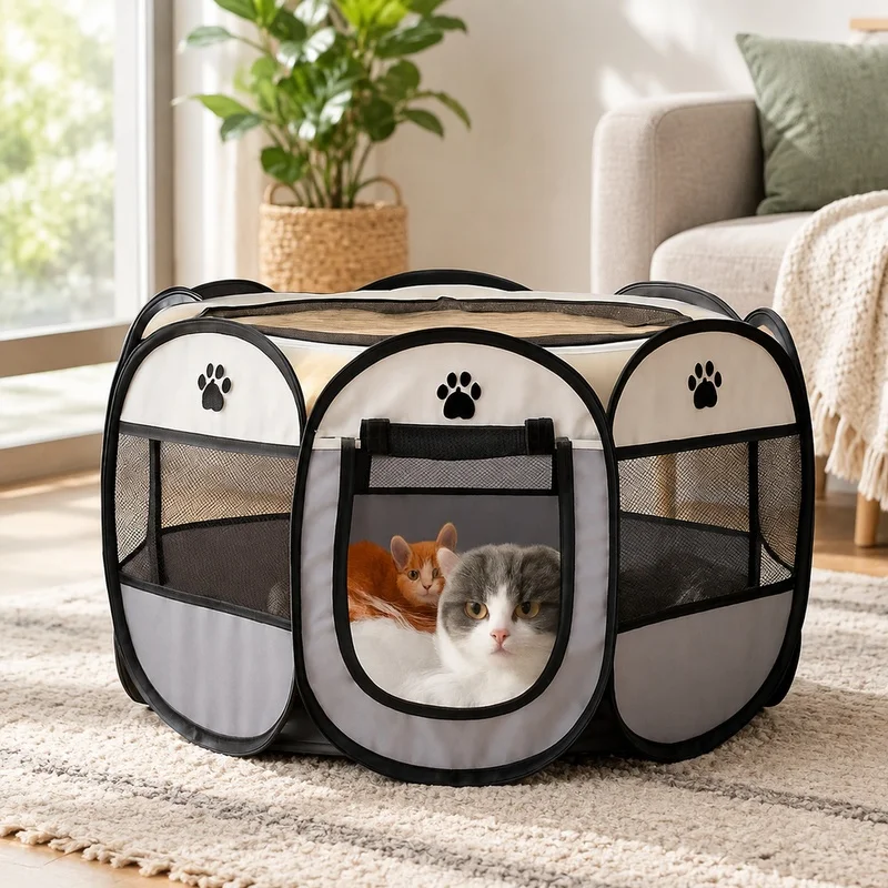 Large Octagon-Shaped Portable Pet Kennel for Outdoors, Quick Assembly Foldable Shelter for Dogs and Cats