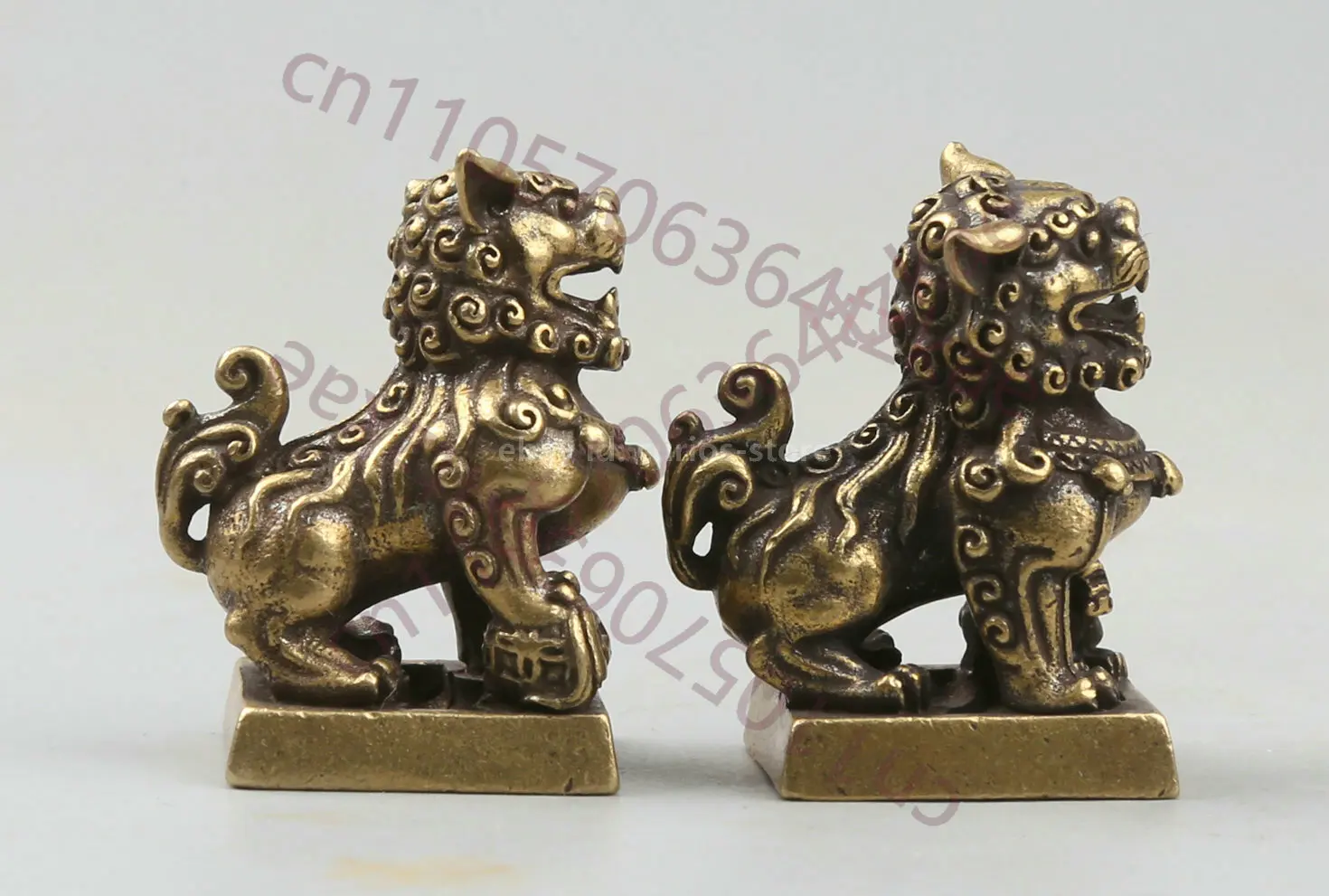 

31MM Curio Bronze Foo Fu Dog Guardion Lion Pair Small Seal Signet Statue