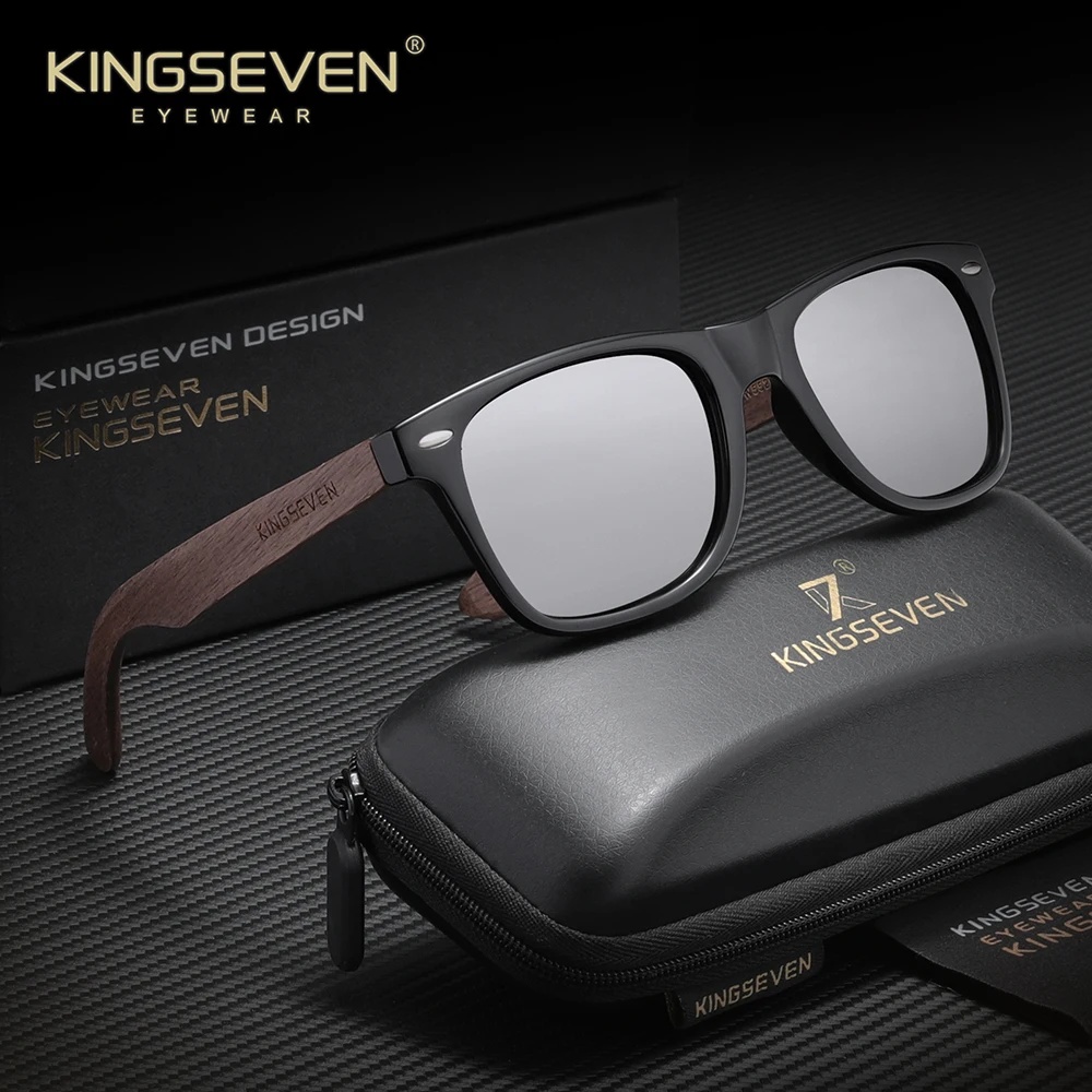 KINGSEVEN Vintage Black Walnut Wood Sunglasses for Men Polarized Women Sun Glasses UV400 Eyewear Gafas De Sol