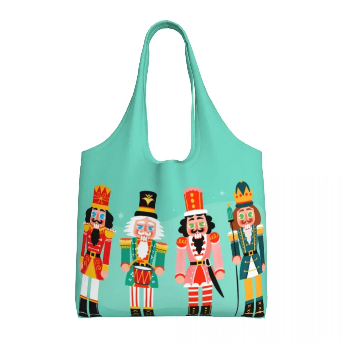 Cartoon Toy Soldier Christmas Nutcracker Gift Shopping Canvas Bags Women Reusable Large Capacity Groceries Shopper Tote Bags