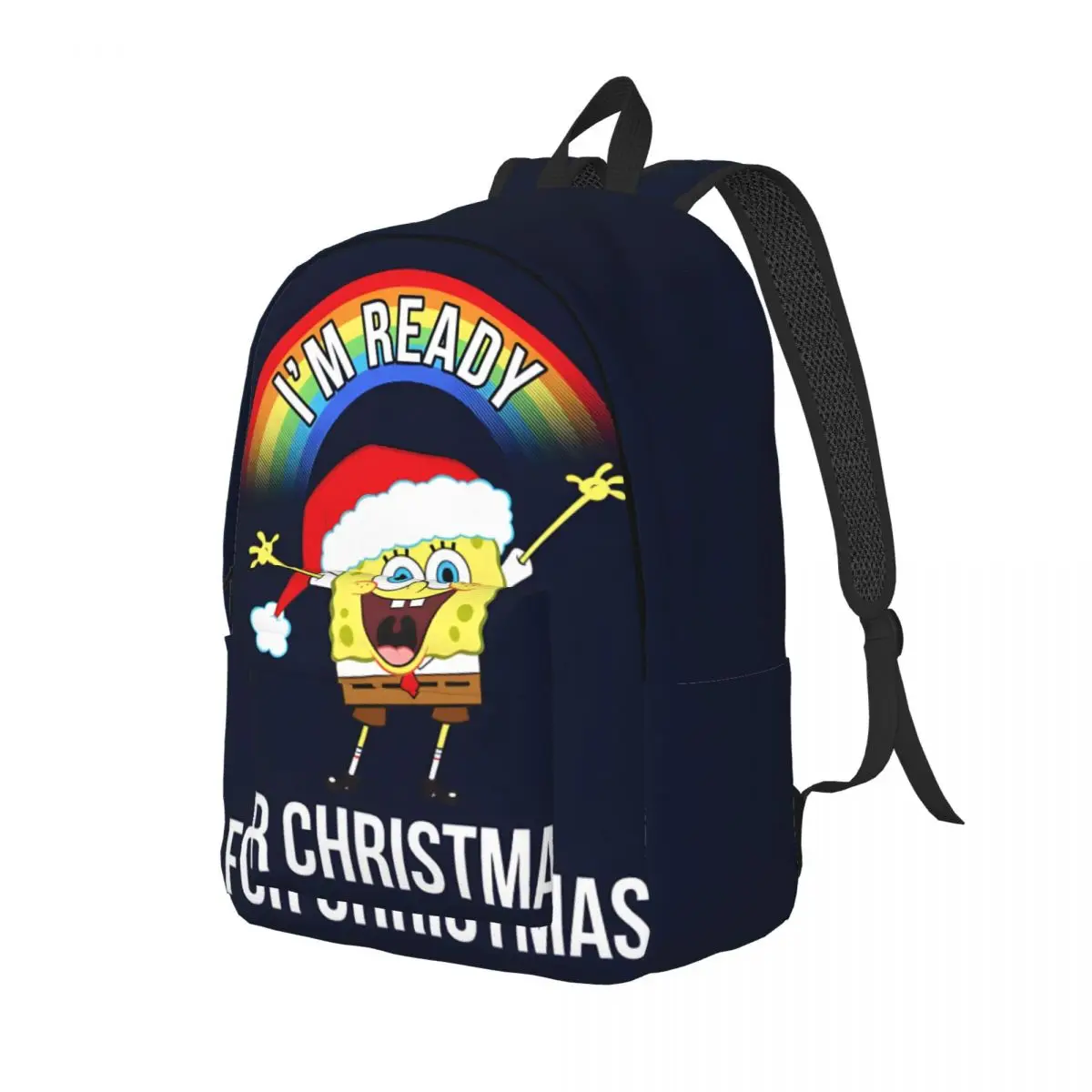 Backpack Squarepants I'm Ready For Christmas Zipper Closure SpongeBob For Men Kid Birthday Gift Classic Daypack Outdoor