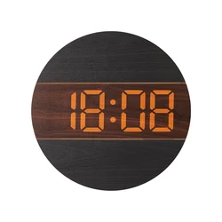 Large Screen Digital Clock Wooden Color 12/24H Household Wall Mounted Clock for Living Room with Automatic Brightness Adjustment