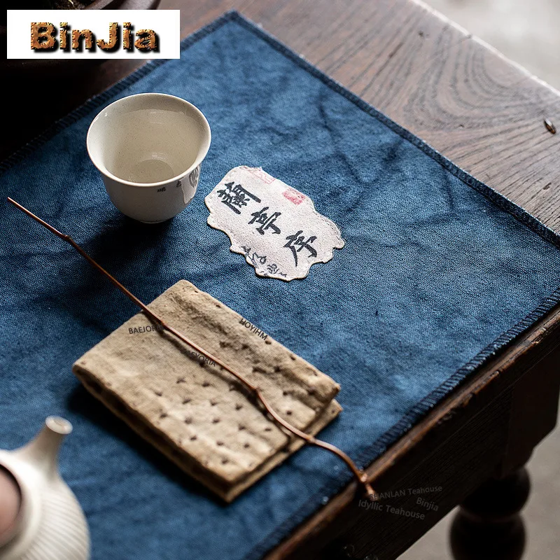 BAEJORIA New Chinese Style Handmade Tie Dye Tea Table Mats Creative Drink Coaster Household Dinner Table Cloth Mat Tea Items