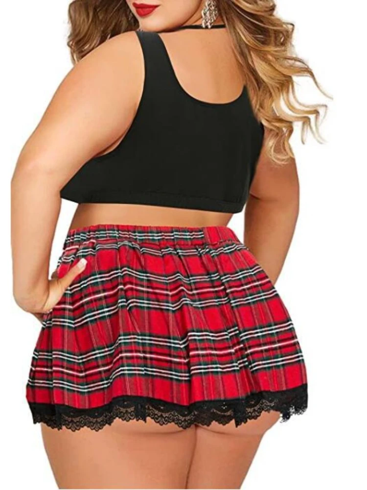 Plus Size Schoolgirl Lingerie Set Costume Women\'s Roleplay Uniform Sexy Teddy Tie Mini Skirt Set Students Cosplay Night Clubwear