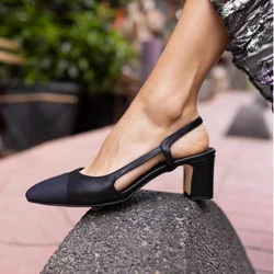 Plus Size 35-44 Women 2cm 6cm High Heels Sandals Lady Luxury Designer Brand Block Low Heels Sandles Office Replica Flats Shoes