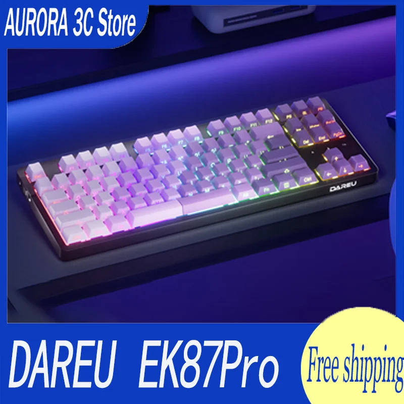 Dareu Ek87pro 무선 키보드 그라디언트 사이드 프린트 87 키 기계식 키보드, PC 게이머 선물용 사용자 정의 3 가지 모드 키보드 