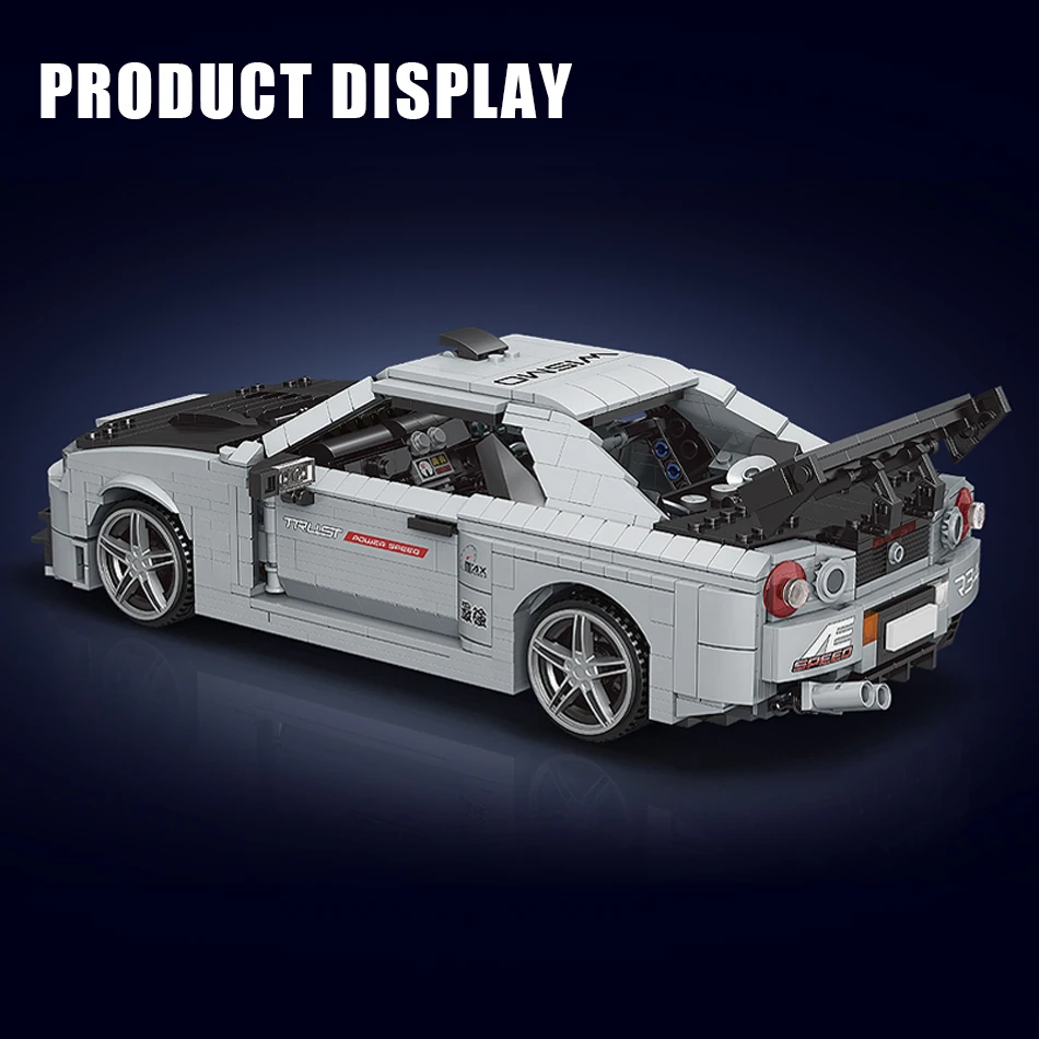 MOC Speed Champion Racer Skyline GT-R R34 Sports Car Building Blocks Bricks Technical Vehicle Model Garage Toys Children's Gifts