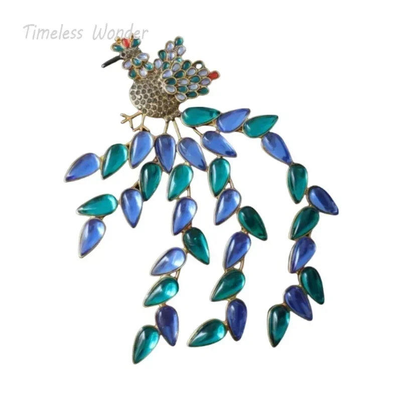 Timeless Wonder Retro Zircon Geo Glass Bird Brooch Pins for Women Designer Jewelry Runway Top Punk Luxury Trendy Cute Rare 2524