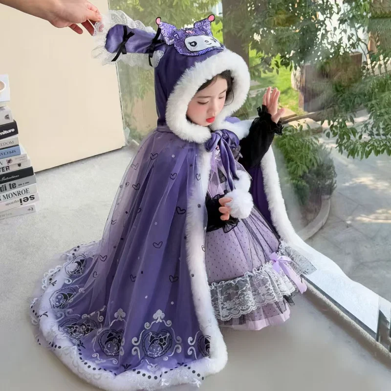 

Kuromi Girls Lolita Dress Autumn Winter Birthday Party Velvet Dress Kids Clothing Halloween Christmas Gown Skirt Festival Gift