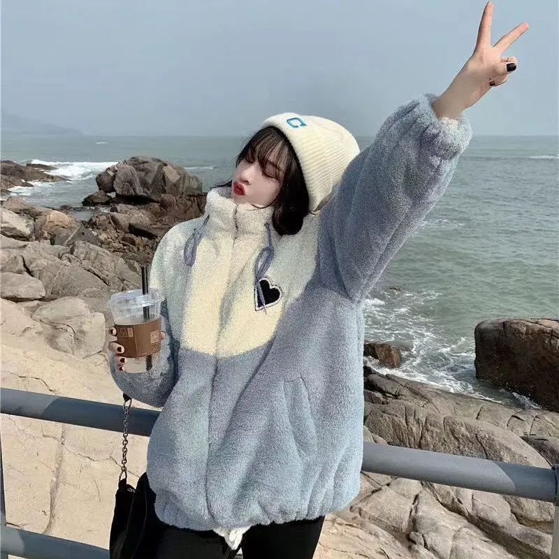 2026 nuevas mujeres estilo occidental Otoño Invierno ropa versión coreana Casual suelta felpa gruesa caliente empalme Lazystyle Chaqueta de algodón