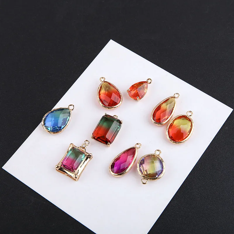 4pcs Diy 쥬얼리 액세서리 구리 도금 골드 컬러 지르콘 직사각형 워터 드롭 러브 펜던트 소재 수제 참