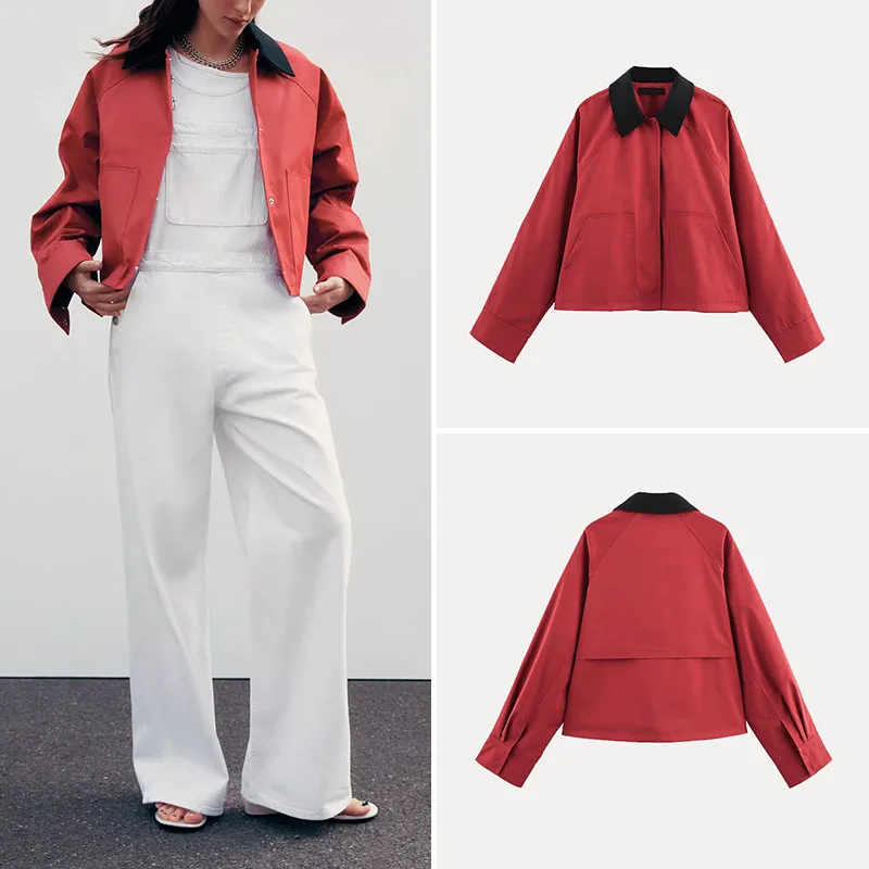 Printemps 2025 femmes Sle cire cuir col Jaet Patchwork manteau rue Faion Polyester Fiber 00% nouveauté