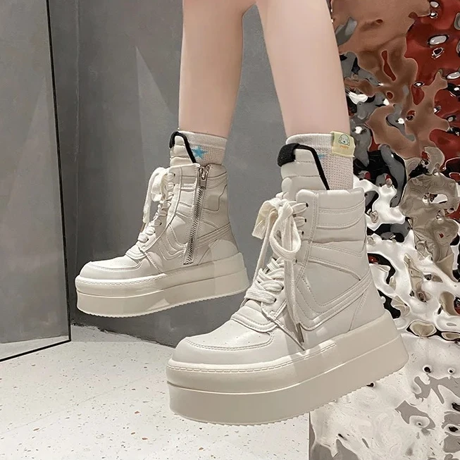 Retro Designer Women Chunky Platform Shoes Woman Ankle Boots,High-top Sneakers Riding Casual Flats Sneakers Street Club Footwear