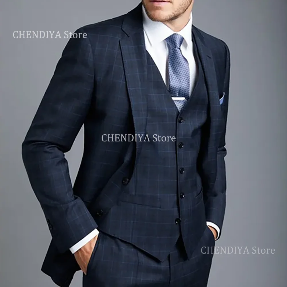 

Formal Plaid Men Suit Single Breasted Notch Lapel Wedding Tuxedos Outfit(Jacket+Pants+Vest) Custom Made Slim Fit Prom Suits