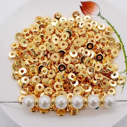 50pcs 18K Real Gold Plated Spacer Beads Metal Flat Round Loose For DIY Bracelet Necklace Jewelry Making Accessories Supplies