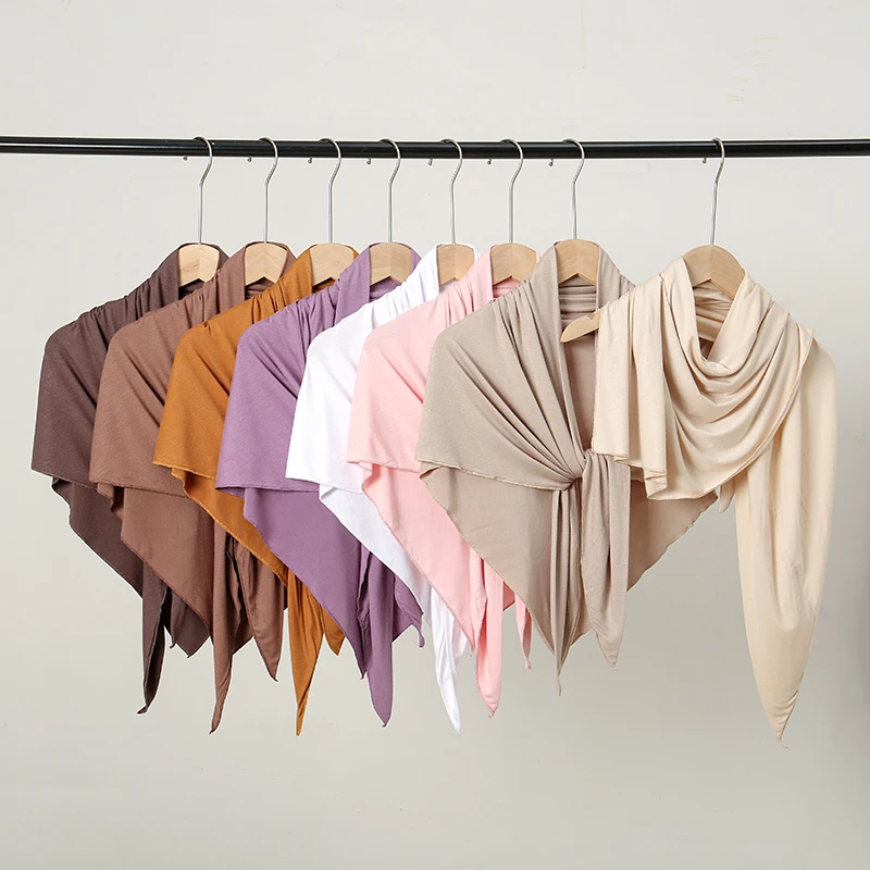 New Cotton Jersey Hijab Triangle Scarf Muslim Ready To Go wear Instant Hijab Solid Color Heascarf Wraps Premium Jersey Band