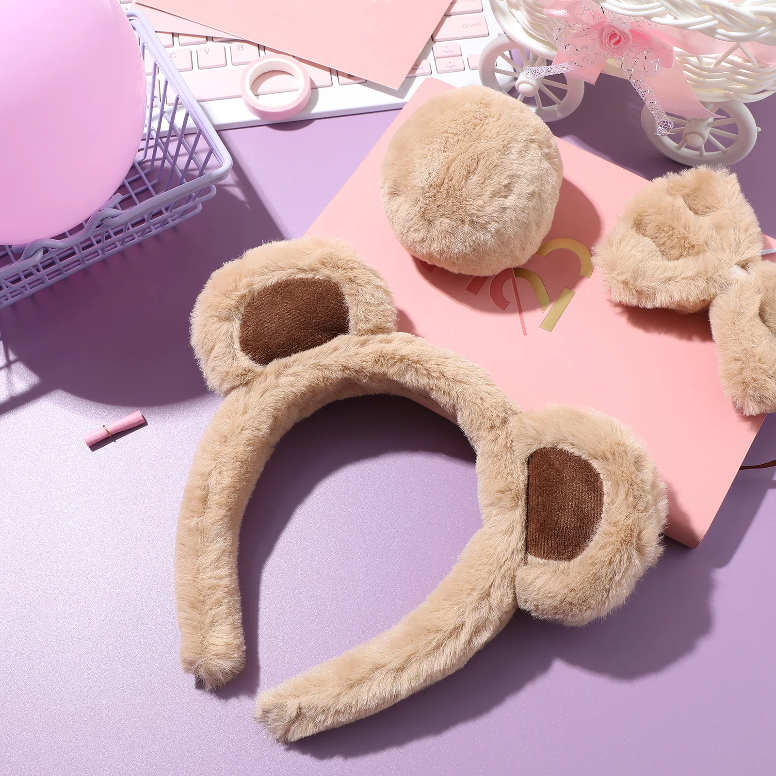 1 Set Bear Ears Headband Nose Tail Bowtie Costume Accessories Animal Party Decorations Halloween Cosplay Props For Adults Kids