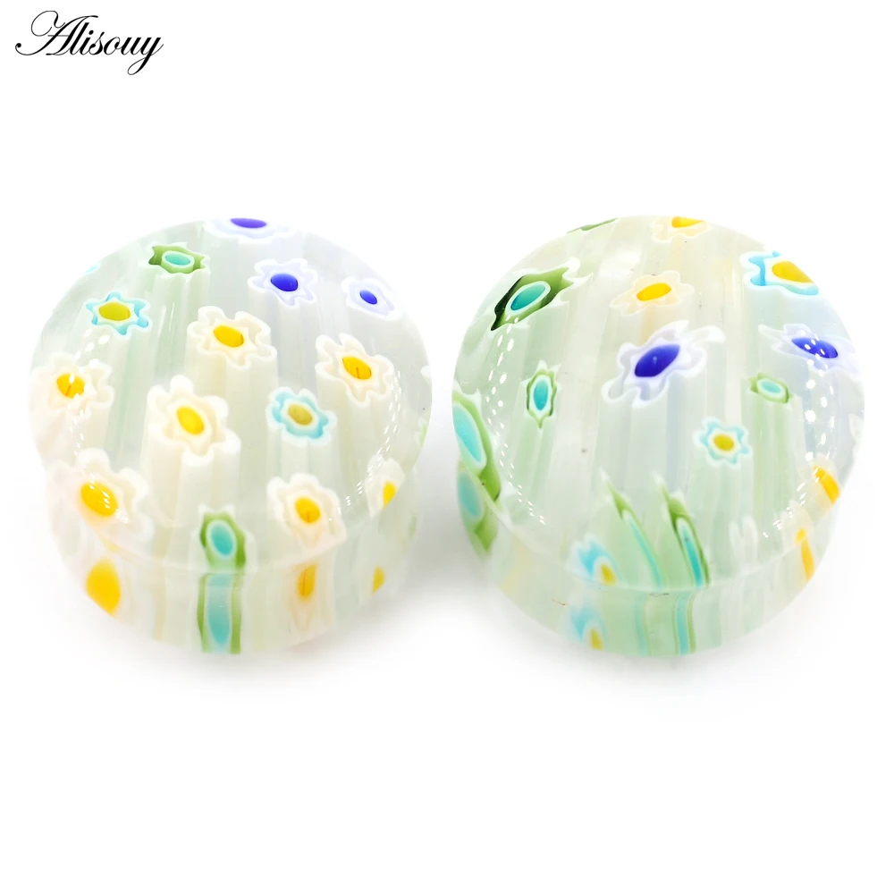Alisouy 2PCS 6-30mm Glass Glaze Flower Flared Ear Tunnels Plugs Flesh Stretcher Expander Gauges Earrings Piercing Body Jewelry