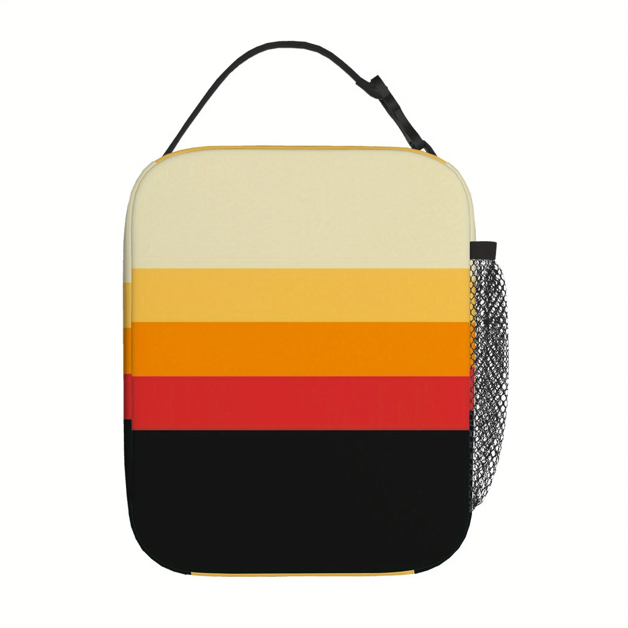 1pc Insulated Thermal Bag with Color-Changing Beige//Mustard/Black/Red Stripes - Reusable Portable Cooler for Lunch,, Camping, -