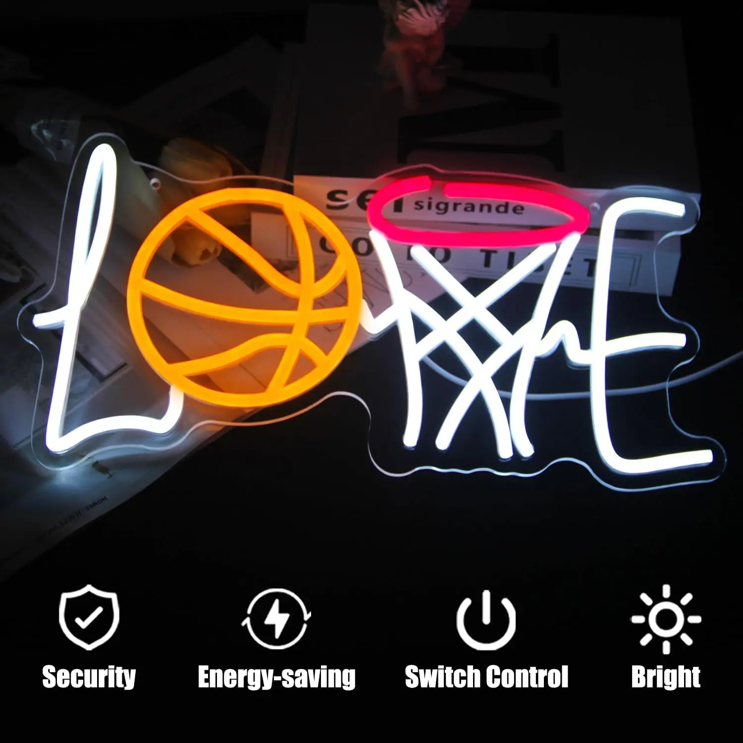 Love Basketball Neon Sign USB Dimmable Basketball Hoop LED Neon Light for Bedroom Sport  Man Cave Game Room Party Decor Gift