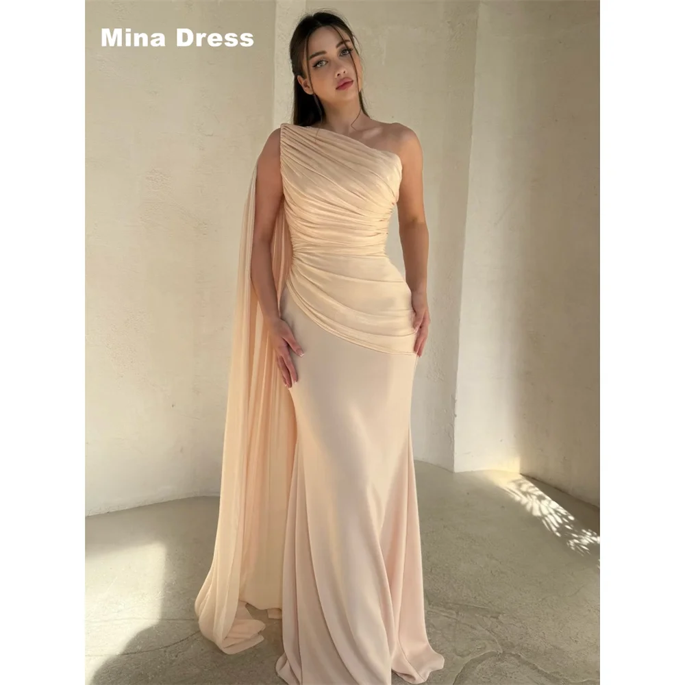 

Mina Customized Slant Shoulder Elegant Night Dresses for Special Occasions Folds Elegant Chic Woman Evening Dress Party Prom