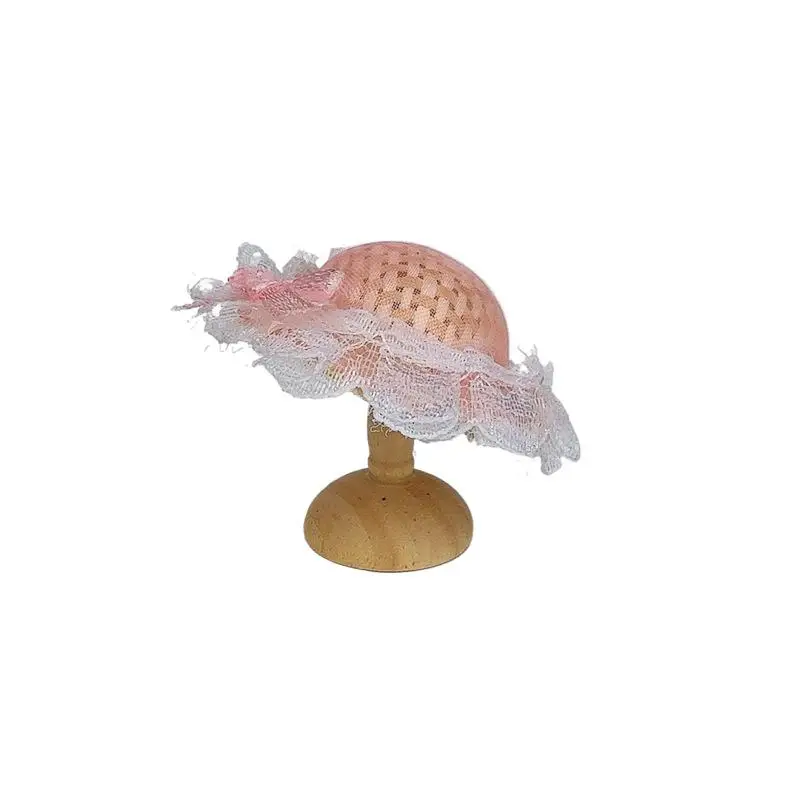 1/12 Dollhouse Mini Lace Princess Wooden Hat Holder Doll Dress Up Accessories Dollhouse Decoration Props Pretend Play Toys