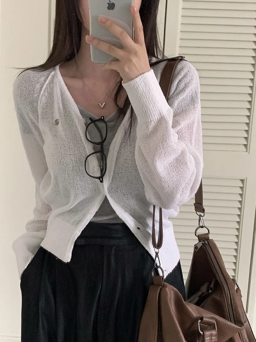

Chic Lightweight Sun Protection Long Sve Knitted Sweater for Women Sweet Anti-Aging Versatile Cardigan Top Summer 2025