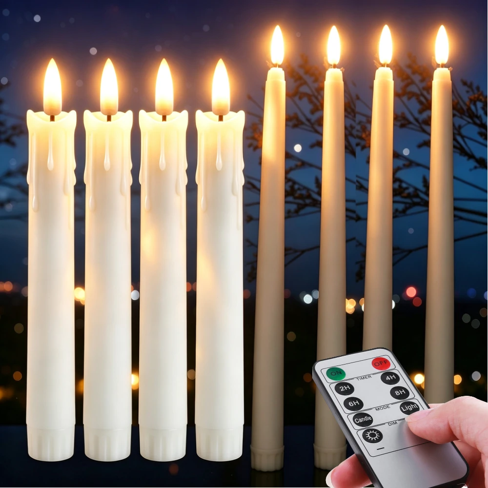 LED Tapered Candles with Remote & Timer Battery Operated Taper Light Candlesticks Window Candles for Wedding Christmas Halloween