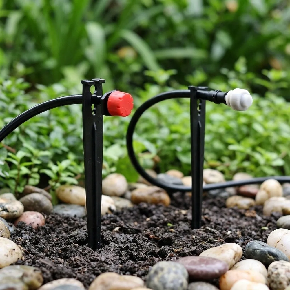 Plastic Drip Irrigation Support Stakes 100pcs for Supporting Tubing on Sloped Terrain Terraced Beds and Uneven Ground Areas