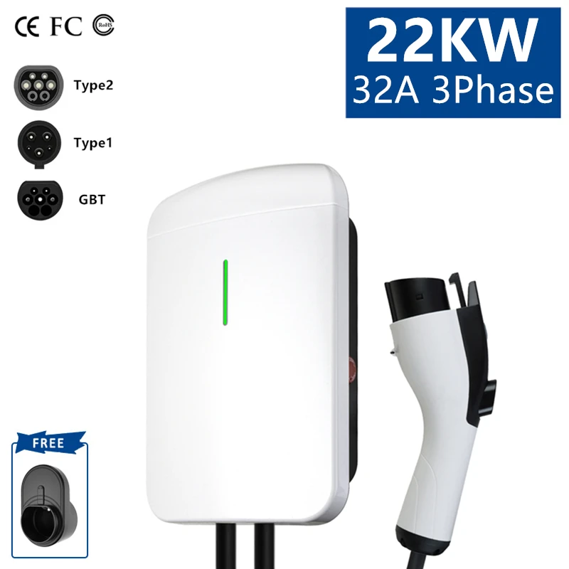 New EV Charger Wallbox Type 2 EVSE 22KW 3Phase IEC62196 J1772 Electric Vehicle Charging Station for Tesla GB/T 5M Cable