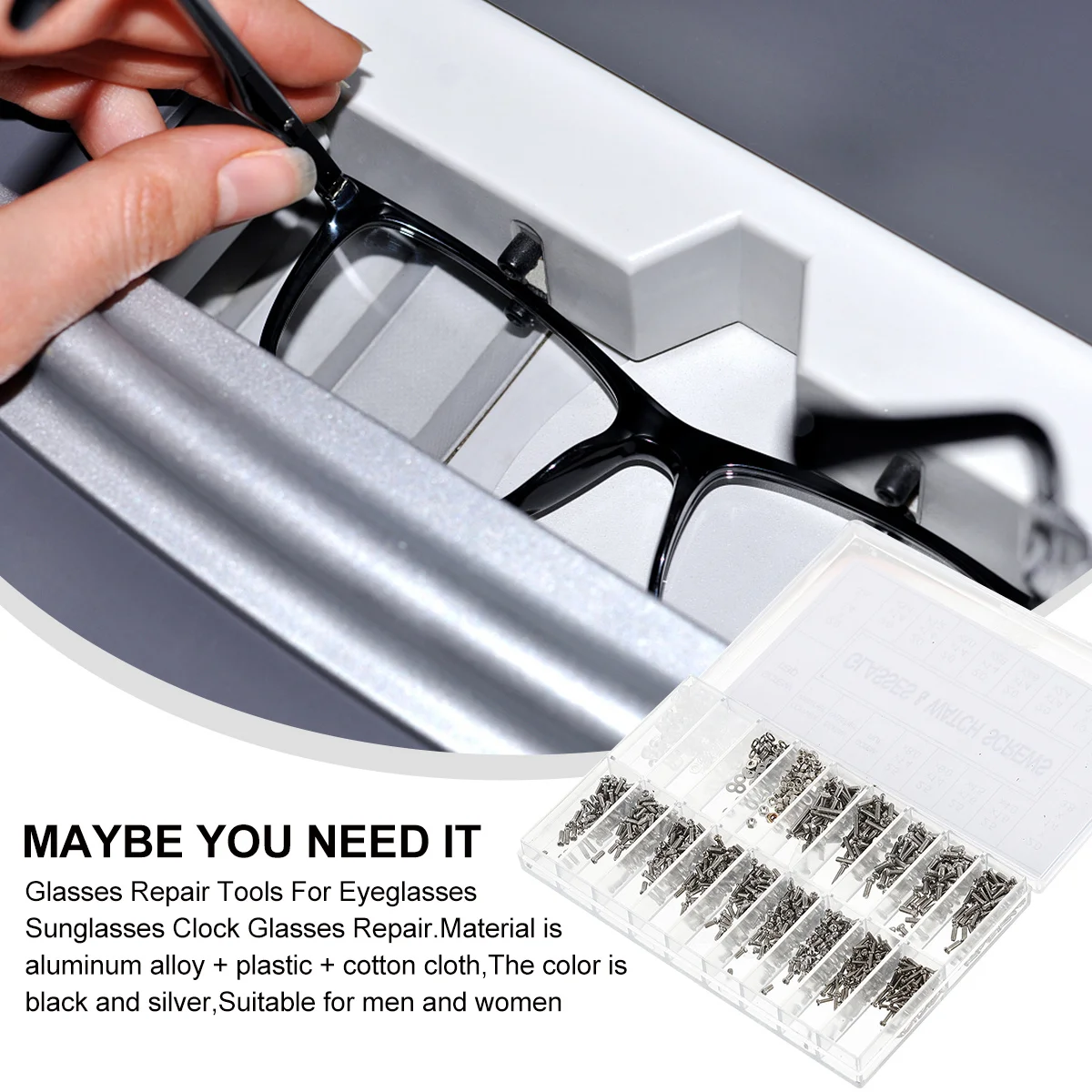 

1000Pcs Sunglasses Repair Kit Aluminum Alloy Screwdrivers Tweezers Glasses Cloth for Eyeglasses Glasses Watch Repair Tools