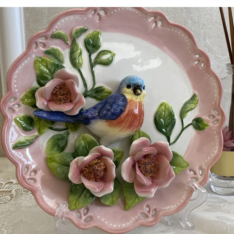 

3D Blue Birds Decorative Wall Dishes Porcelain Plates Home Decor Crafts Room Decoration Accessories Figurine