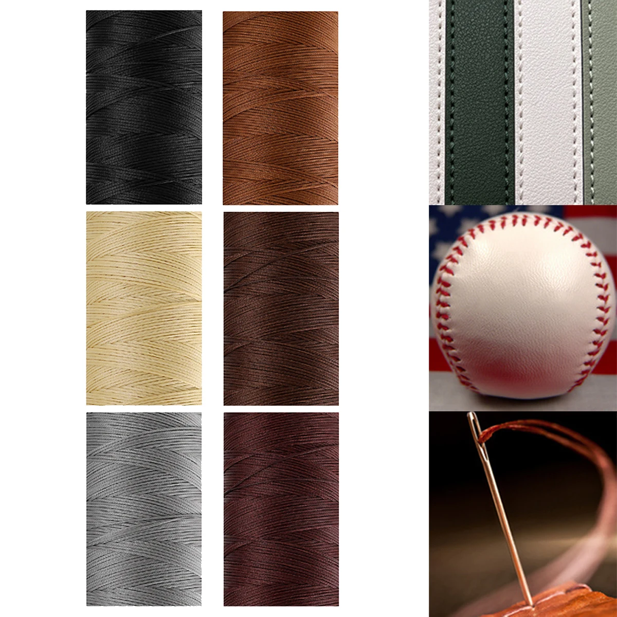 6 Colors 0.8mm Flat Waxed Thread Sewing Thread for Handmade Weaving 150D Leather Thread for Bracelets, Bag Making, and Weaving Hand Ropes - Black, Beige, Light Gray, Peach Wood Color, Coffee Color, Dark Chestnut Color